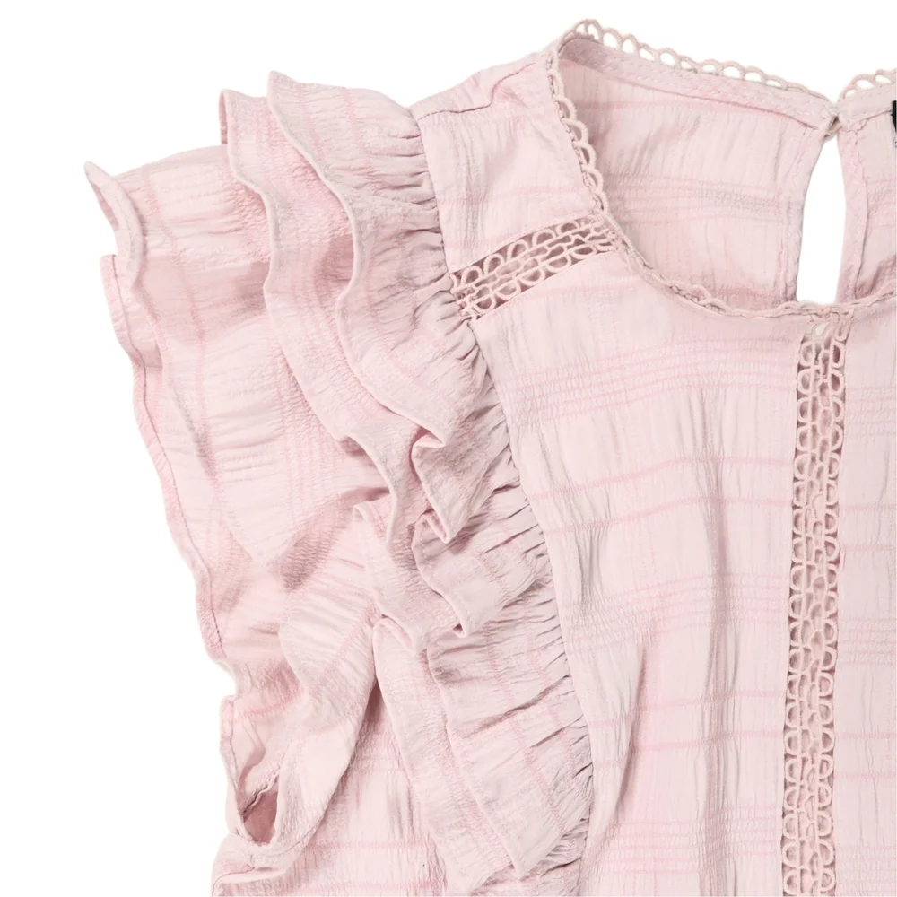 Milk & Honey Blouse Women's Pink Ruffle Tiered Size Large - Picture 7 of 13